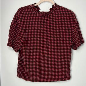 Coach Silk Houndstooth Blouse Red and Black
